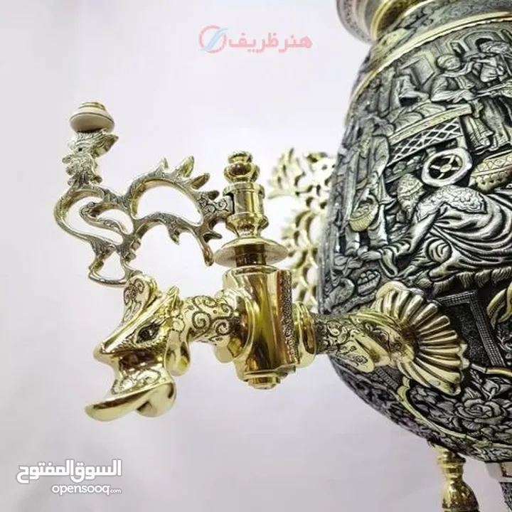 سماورالفحم للنحاسية الفاخرة 6-8 ليتر 100./. نحاسية 100./.صنع يدوية الفاخر مجلل صنع في ايران