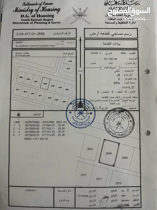 أرض للبيع في ولاية بركاء منطقة قريحة السادسة 4,750