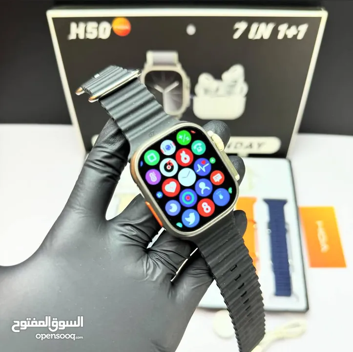 باكج H50 الذكي  ساعة أنيقة + سماعة بلوتوث بصوت نقي + 7 أساور يومية لأناقة مستمرة كل أسبوع!