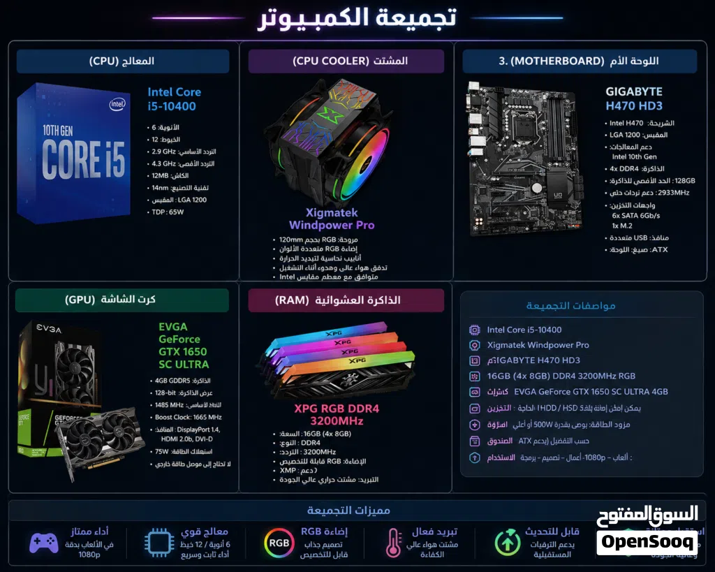 كومبو مذربورد ورامات ومعالج وكارت شاشه ومبرد