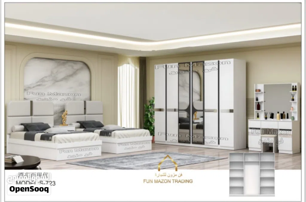 طقم غرفة نوم مكون من 7 قطع، مقاس 120×200 2 Beds Bed Room Set 7pcs 120x200