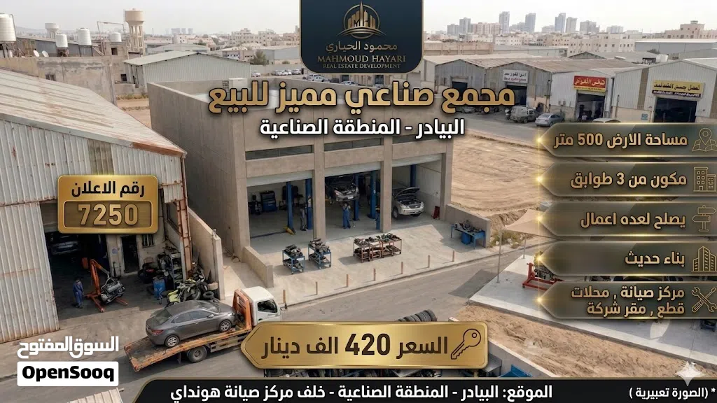 رقم الاعلان 7250 فرصة استثمارية استثنائية.. مجمع صناعي متكامل للبيع في قلب البيادر الصناعية