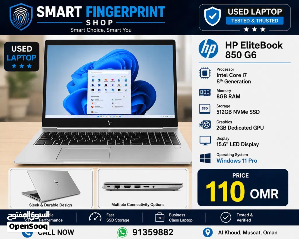 Hp EliteBook Core i7-8gen, 8GB RAM, 512GB SSD, and Radeon 550x 2GB