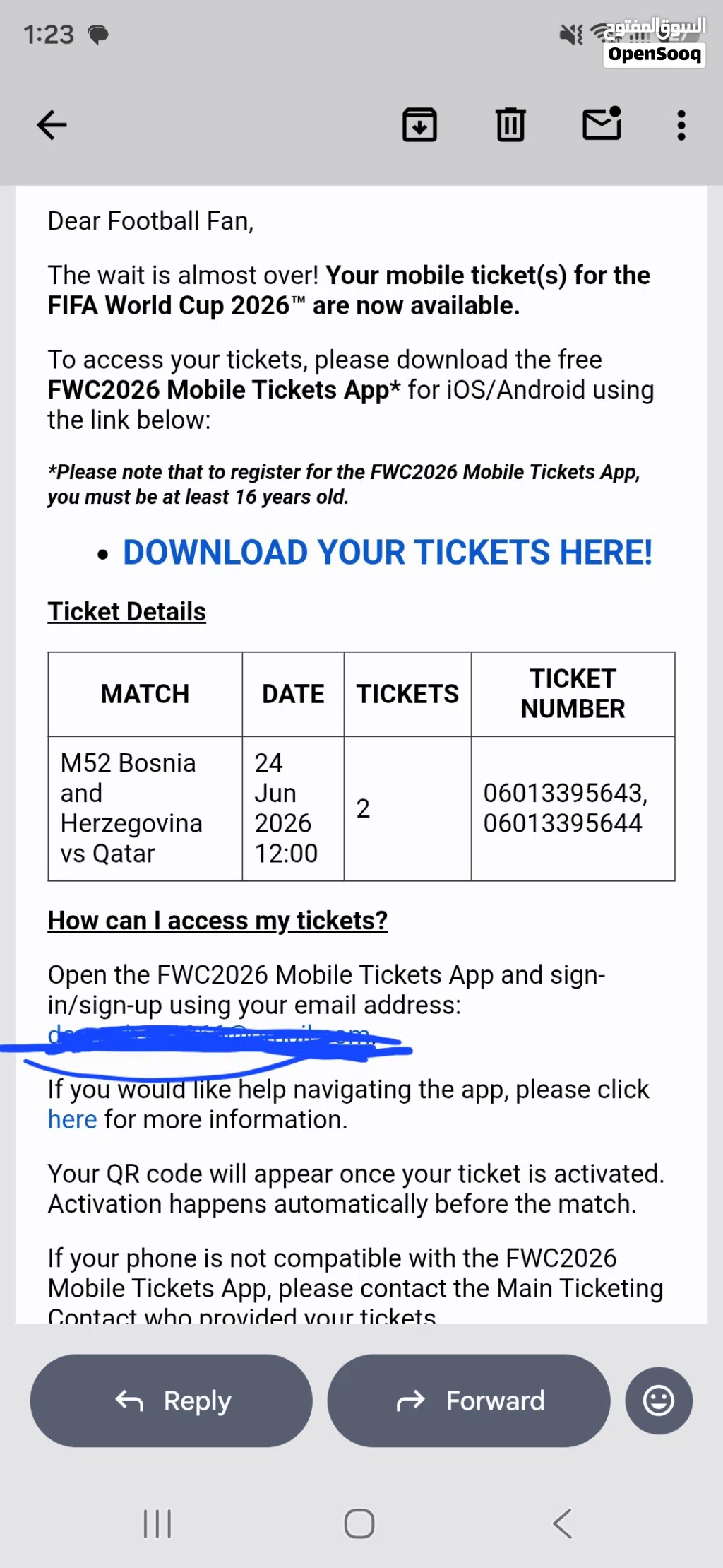 2 tickets for world football cup available for selling