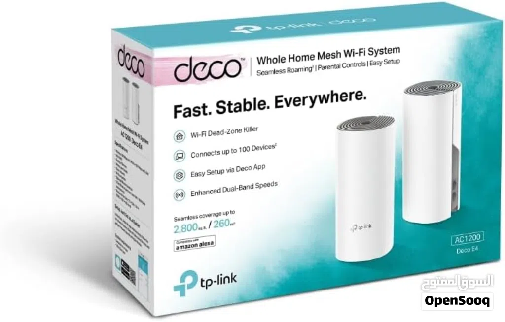 راوتر تي بي لنك ديكو E4 AC1200 (سيت قطعتين) TP-Link Deco E4 AC1200 2-Pack Whole Home Mesh Wi-Fi