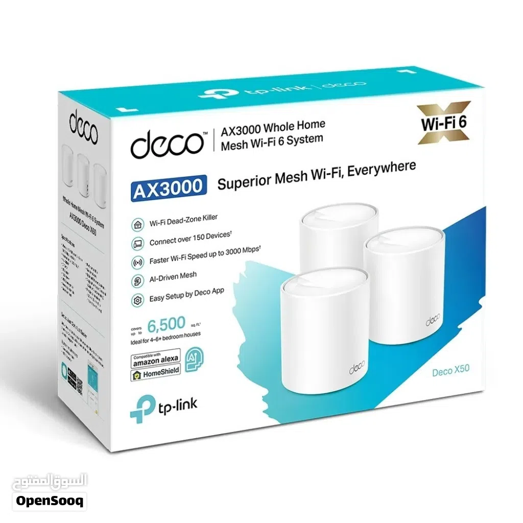 راوتر تي بي لنك ديكو X50 (سيت ثلاث قطع) واي فاي 6 TP-Link Deco X50 AX3000 3-Pack Whole Home Mesh WiF
