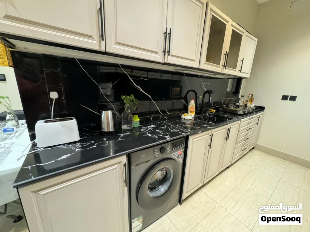 Modern 2 Walls Kitchen Setup Cabinets Marble Countertop Sink Imported Sink Mixture