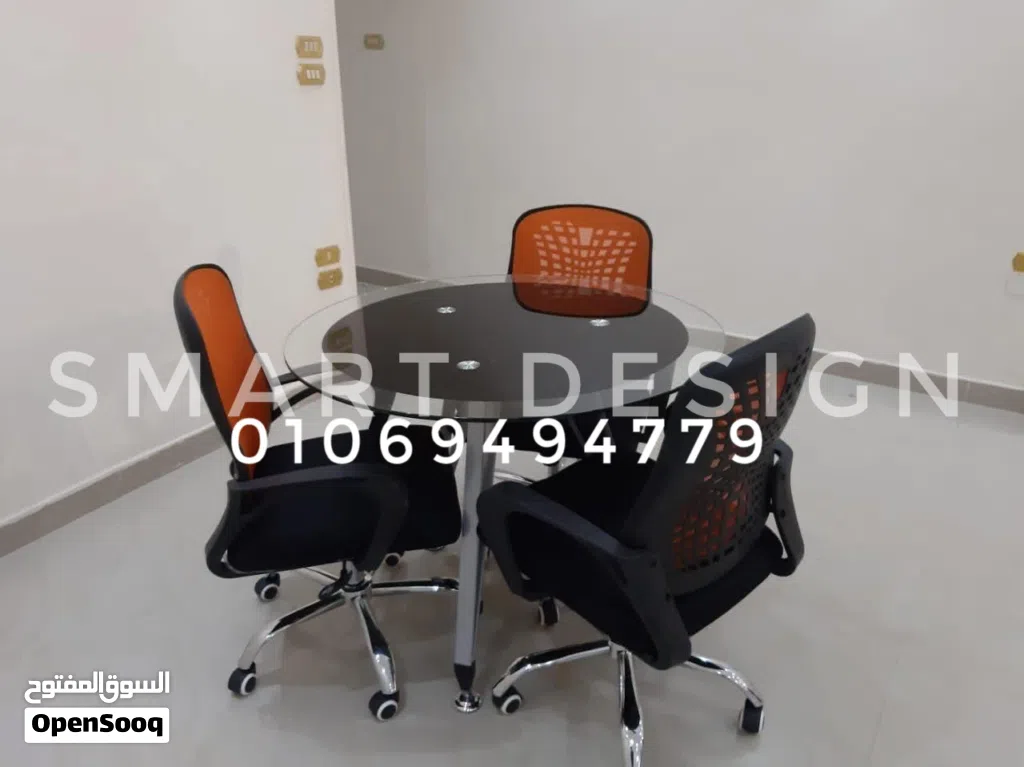 ترابيزه إجتماعات زجاج سيكوريت شاسيه معدن اليكتروستاتيك متاح جميع المقاسات