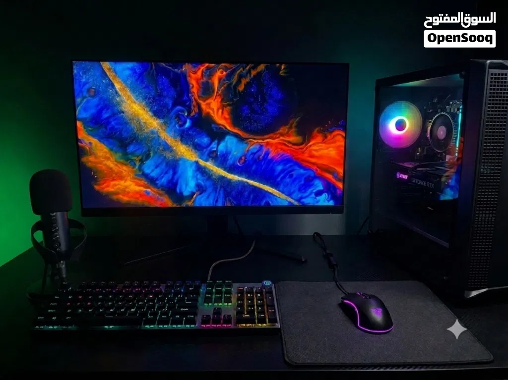 كيس و ماوس وكيبورد وسماعة ومايك بدون الشاشة pc gaming