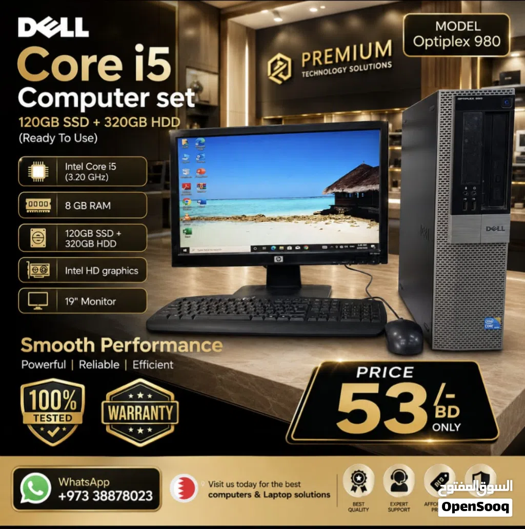 DELL i5 Computer Set 8GB Ram 120GB SSD + 320GB HDD With 19 Monitor Ready To Use