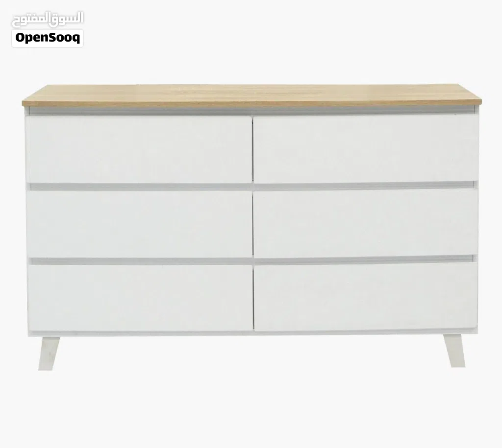 Home Box 6-drawer dresser in white with a natural wood top.