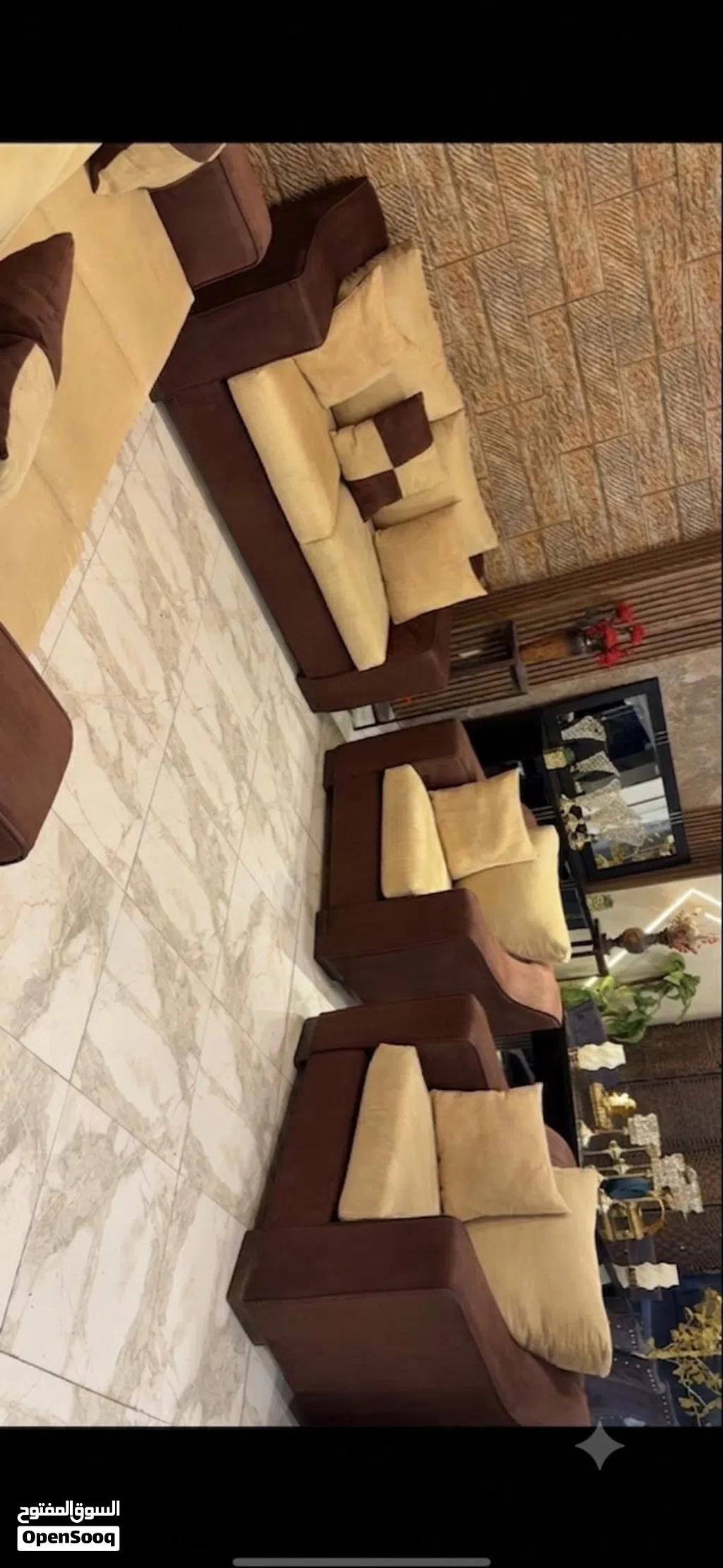 طقم كنب فخم وراقي جدا 7مقاعد خشب سويد اسفنج دانلوب قماش شاموا مقاعد متحركة تصميم مميز