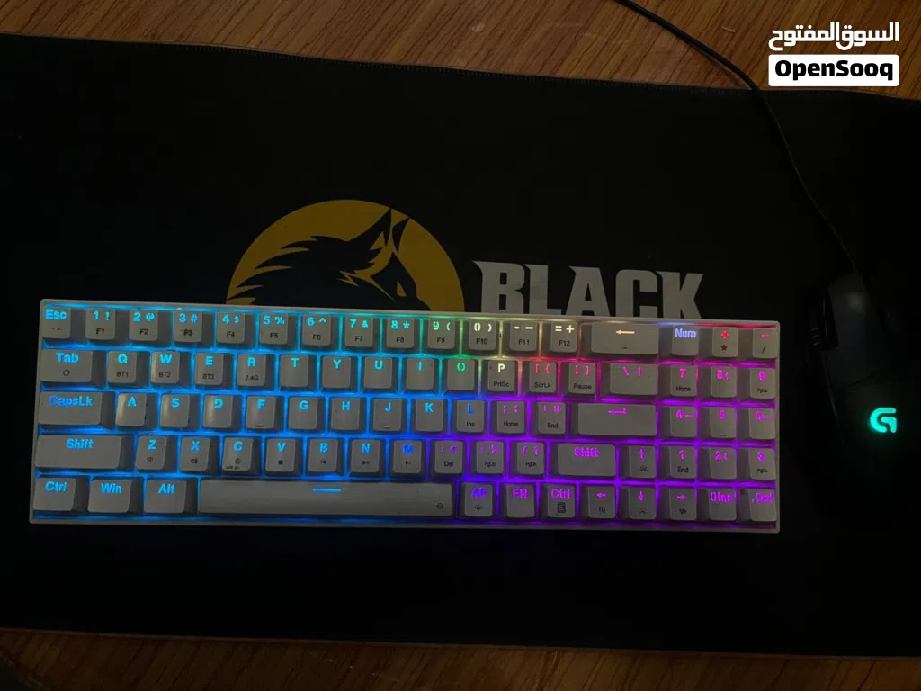 كيبورد ريد دراكون ابيض اضاءة RGB متغيرة وماوس لوجتك G402 وماوس باد حجم كبير اسود اضاءة RGB