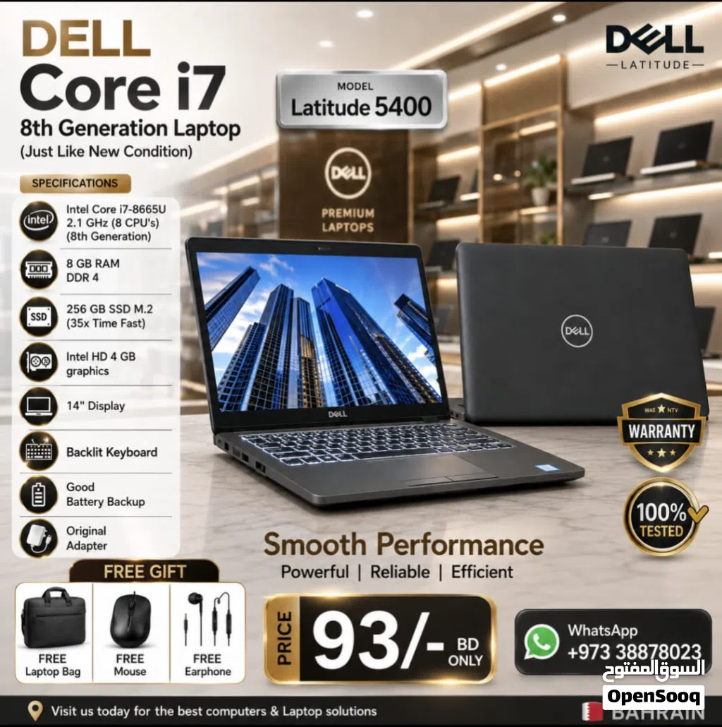 Dell Core i7 Like New Condition 8th Gen Laptop 8GB RAM 256GB SSD FREE Bag,Mouse & Earphone