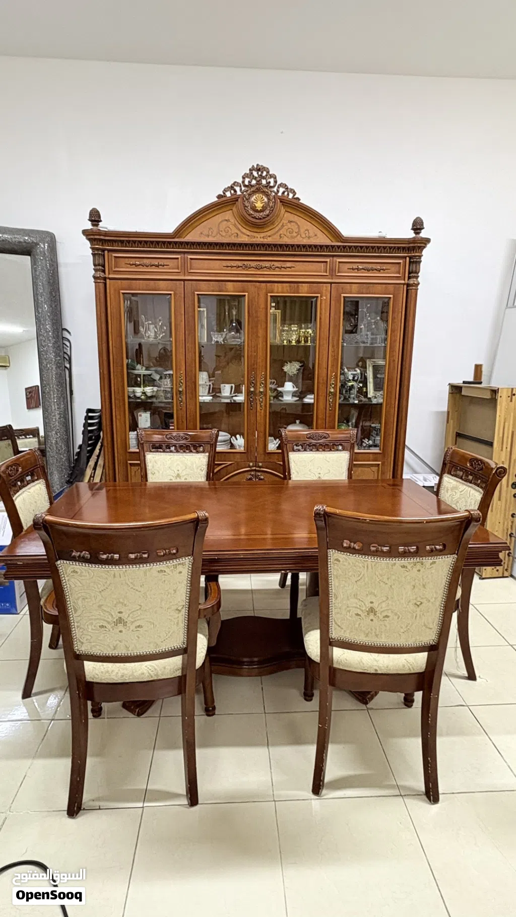 Solid Wood Dining Table with Display Cabinet - 1 Chairs Set