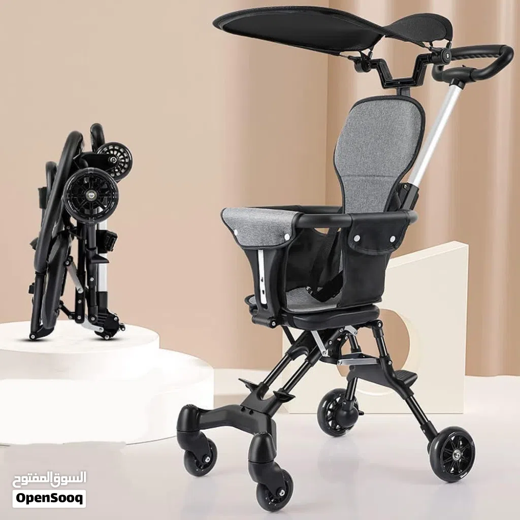 compact lightweight baby stroller features a gray fabric seat and a versatile folding design for eas