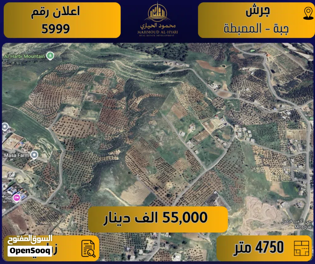 إعلان رقم (5999) أرض مميزة للبيع في جرش - جبة - المصطبة / 4750 متر