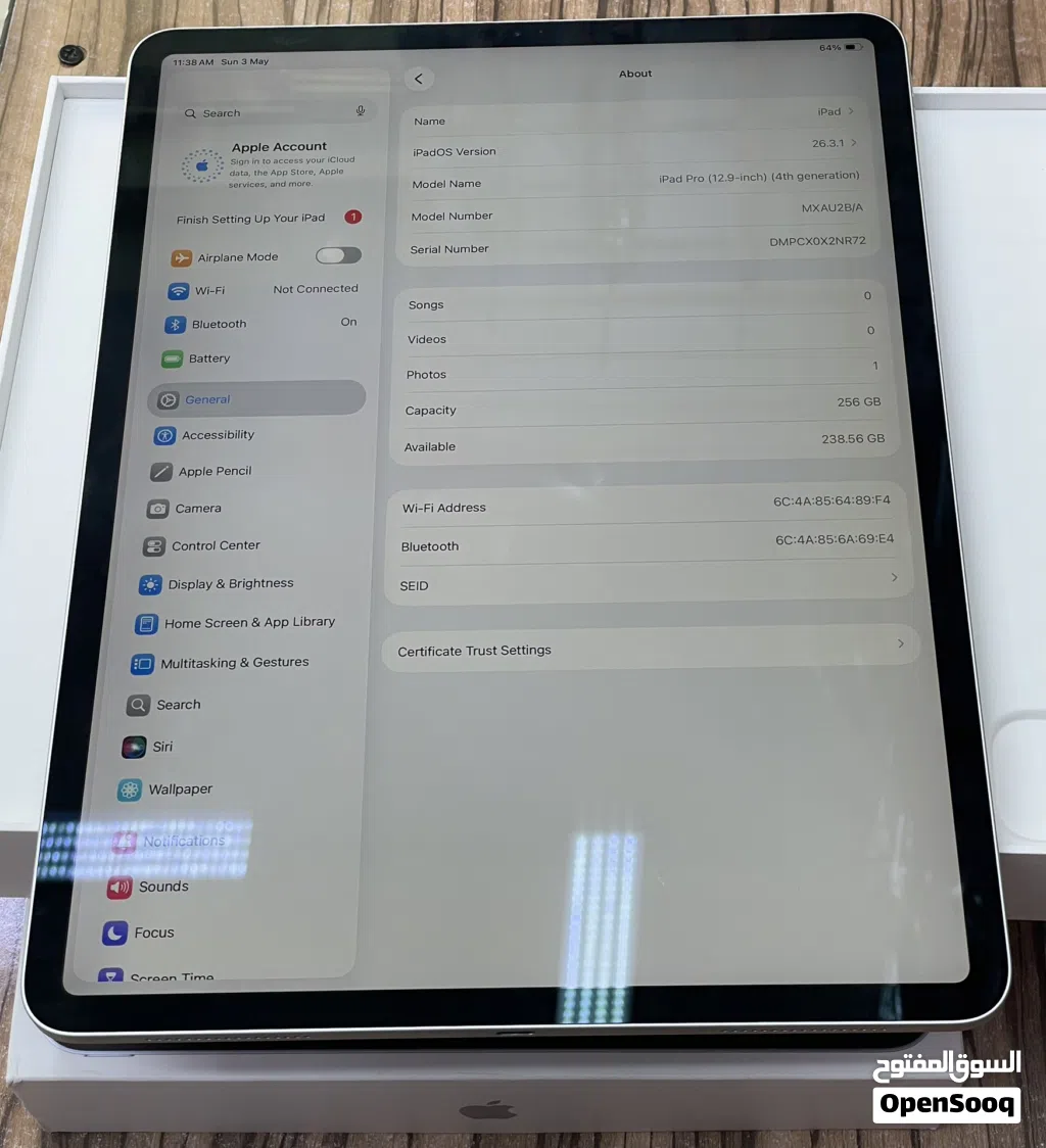 iPad pro 245gb WiFi 4th generation 12.9inch