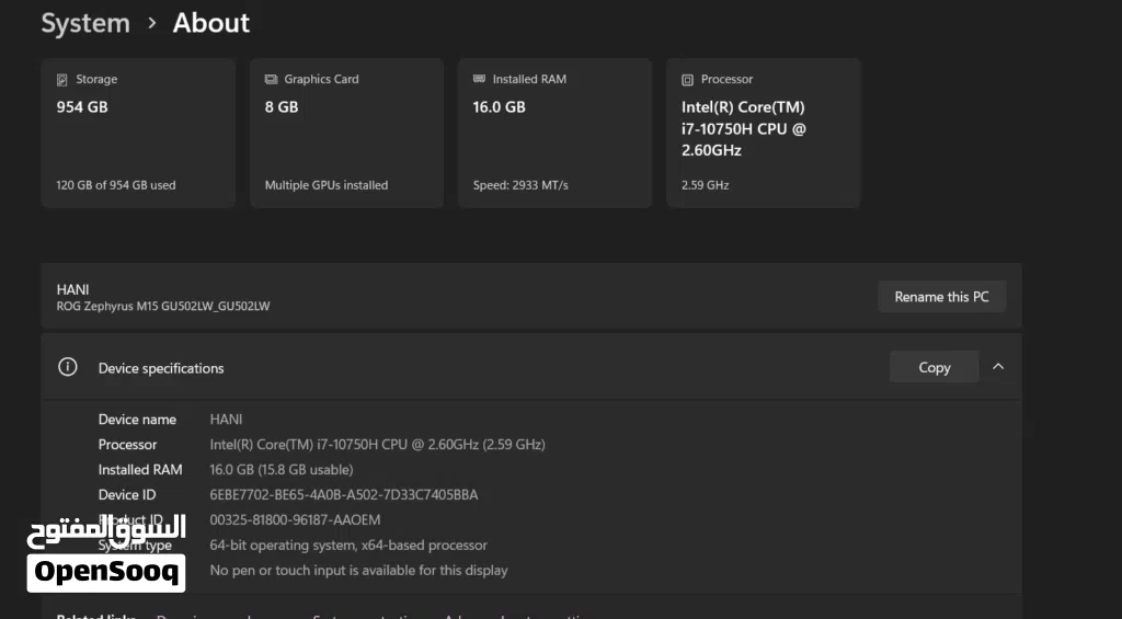 ASUS ROG Zephyrus M15 GU502LW