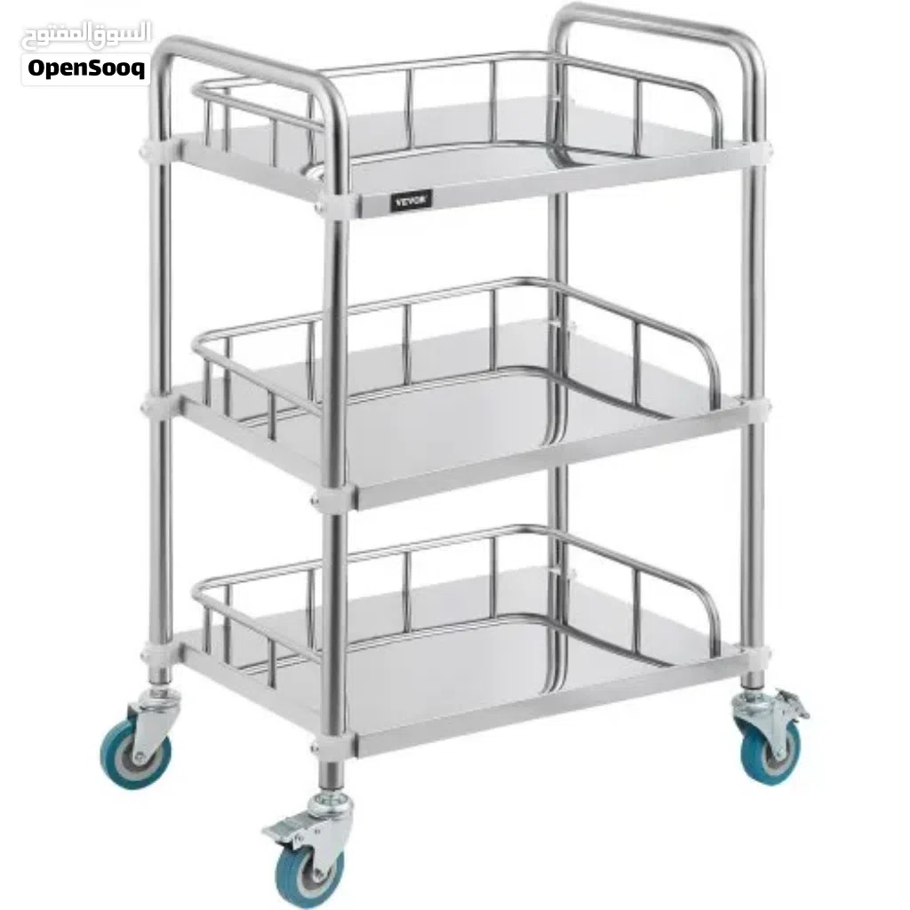عربة طبية ستانلس ستيل 3 طبقات للعيادات مع عجلات ومكابح – 35×45 سم stainless steel medical trolley