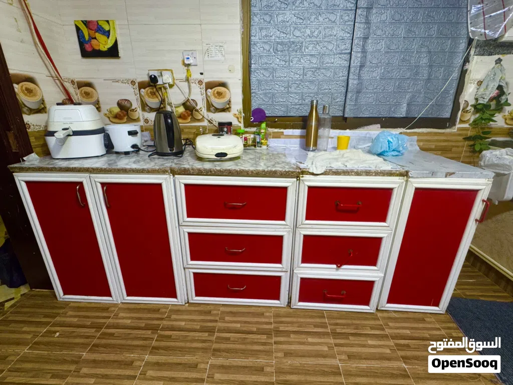 Kitchen Cabinet with Red Doors — Slim Storage Unit