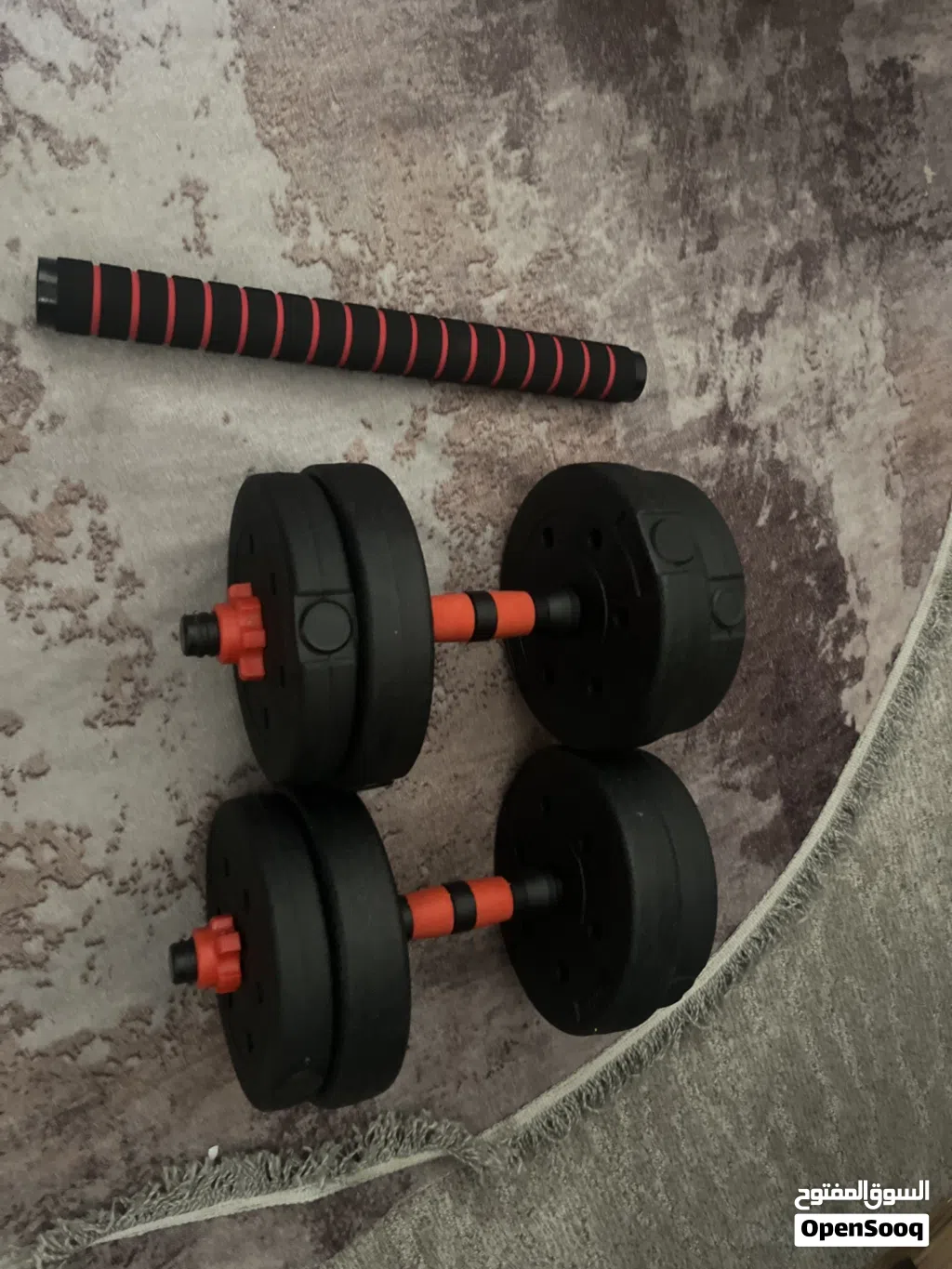 اثقال بي حالة الوكالة بار مع اوزان 15 kg مع عصا شابك بناتهم