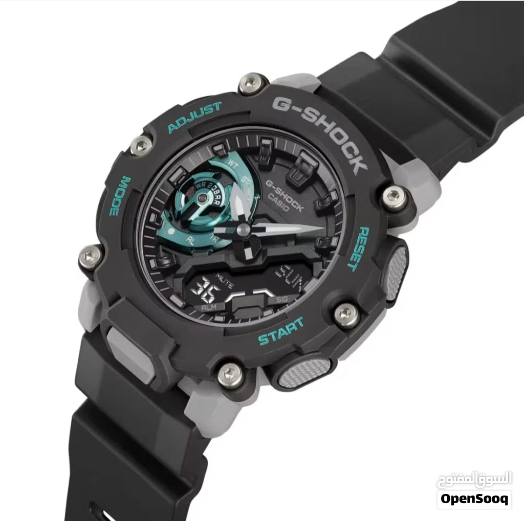 Gshock model GA-2200M Black with turquoise color.