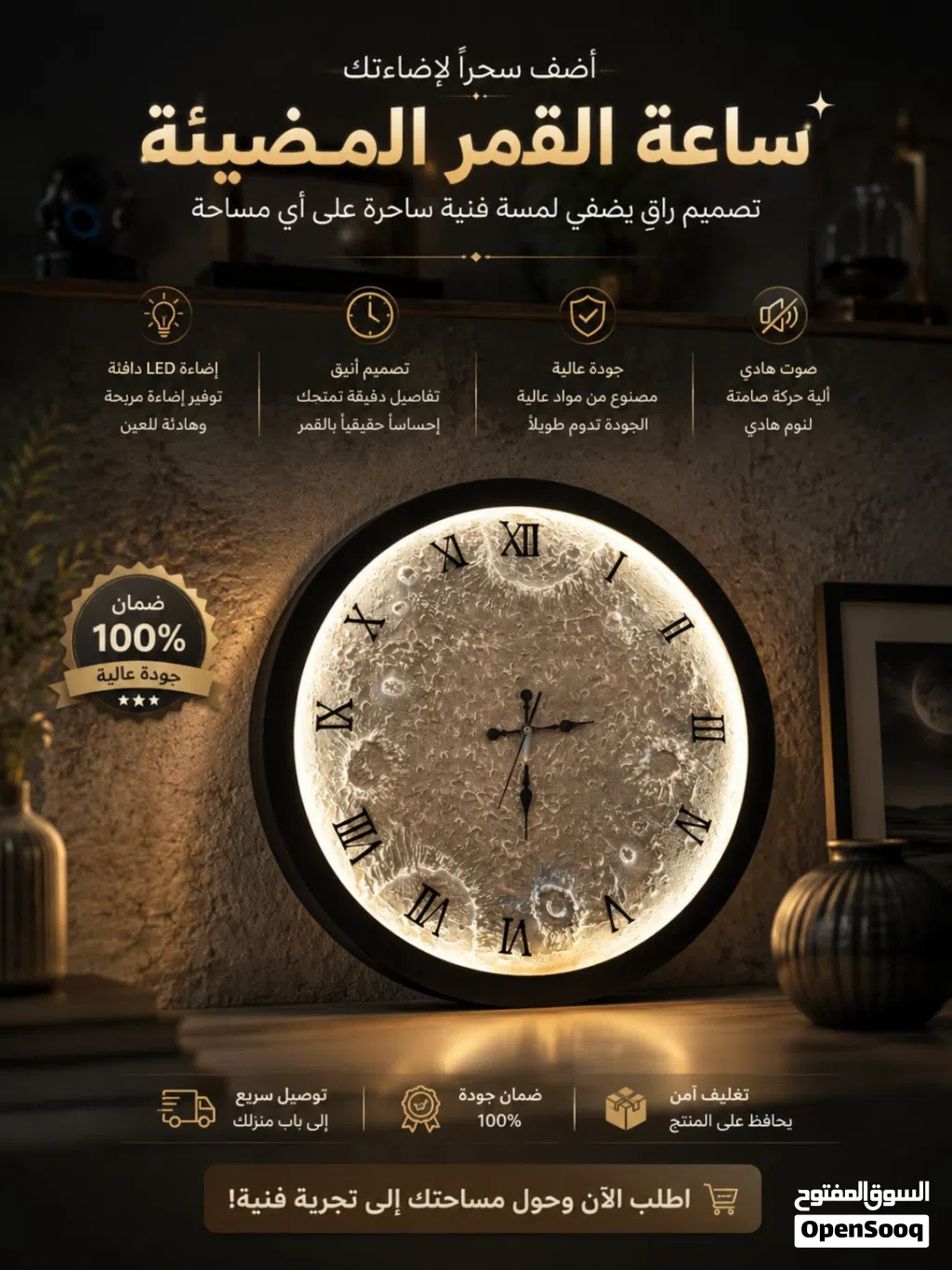 لوحة القمر مع ساعة