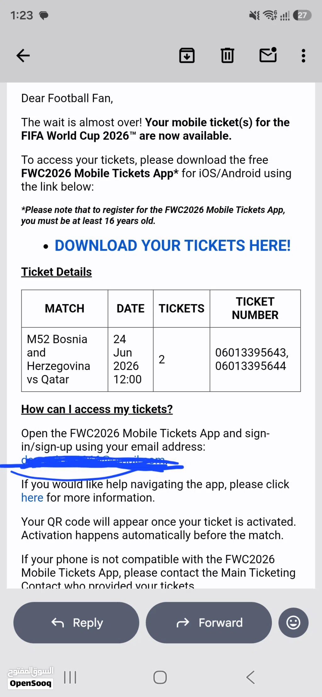 2 tickets for fifa world cup in America for selling