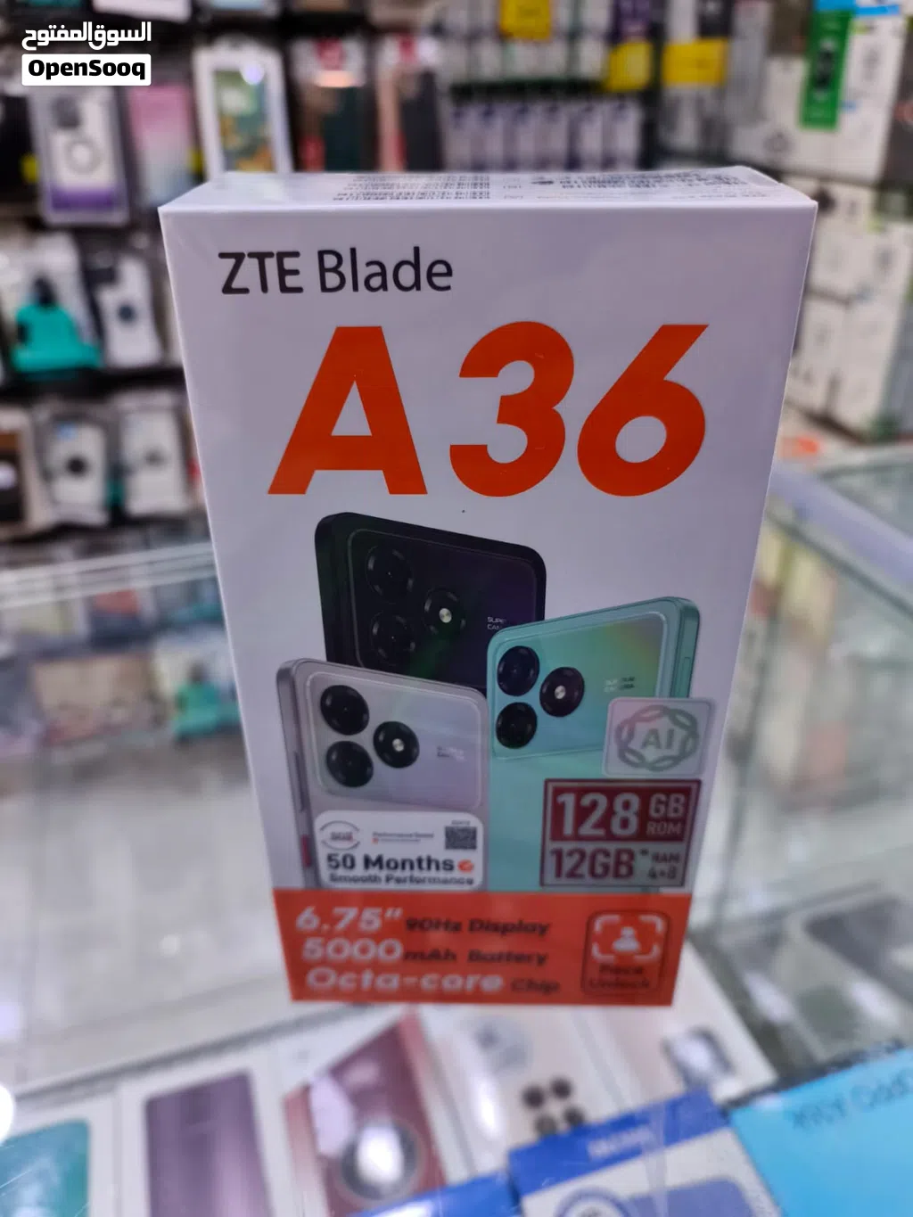 تلفون ZTE A36 شاشة 6.52 HD رام 4 متوفر ذاكرة 64 ومتوفر 128 يوجد توصيل