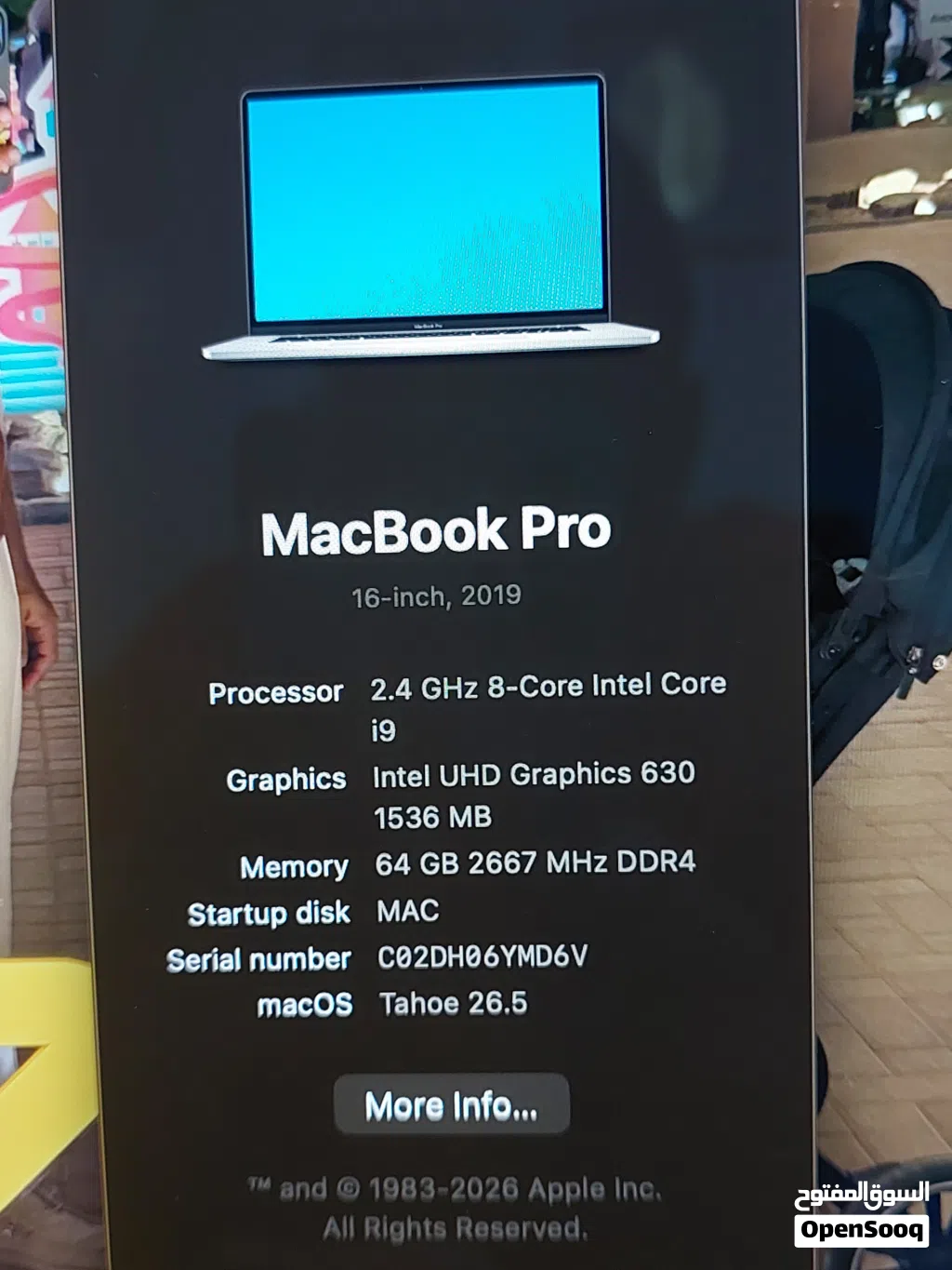 للبيع ماك بور 2019 i9 رام 64 جيجا 512 قيقا