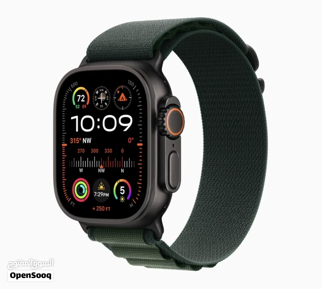 Apple Watch Ultra 2 Black Titanium Case with Dark Green Apline Loop, M/L