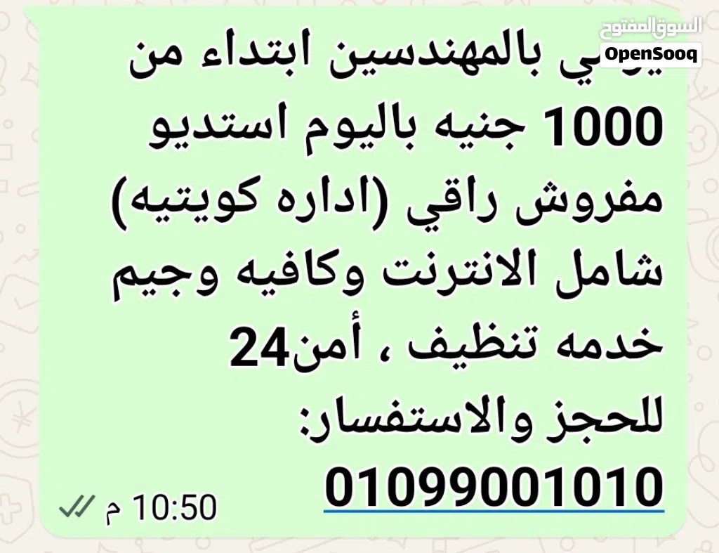 يومي ابتداء من 1000 جنيه بالمهندسين مفروش فرش راقي