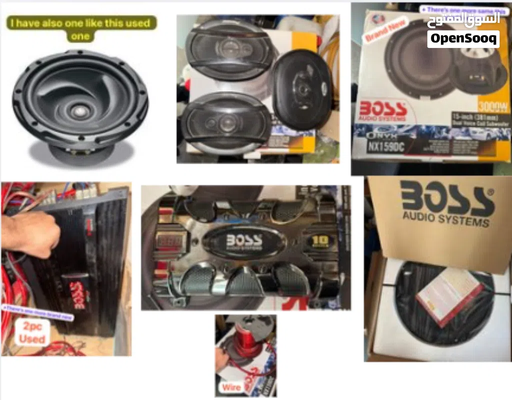 Full sound system:BOSS subs (new+used) + amps + speakers + cap + Pioneer + Kenwood + wires–550 AED