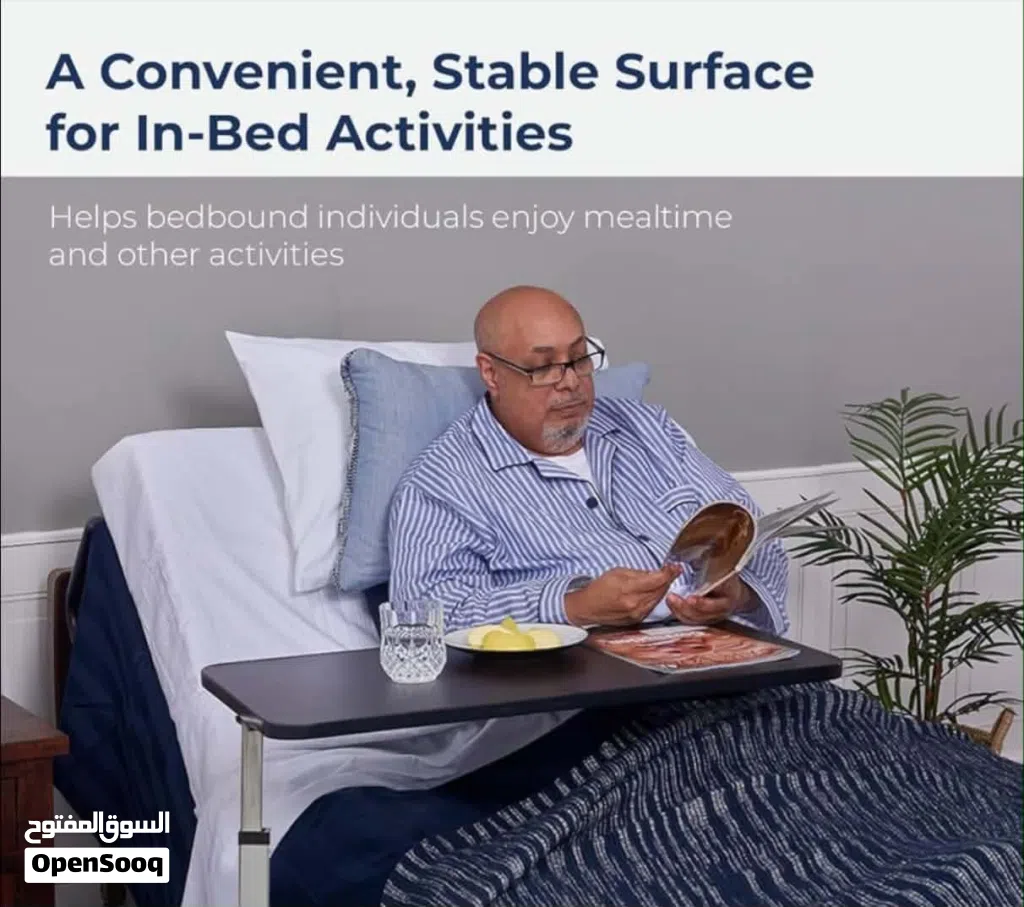 طاولة طعام طبية للسرير للمرضى وكبار السن ارتفاع قابل للتعديل مع عجلات ومكابح Bed Table