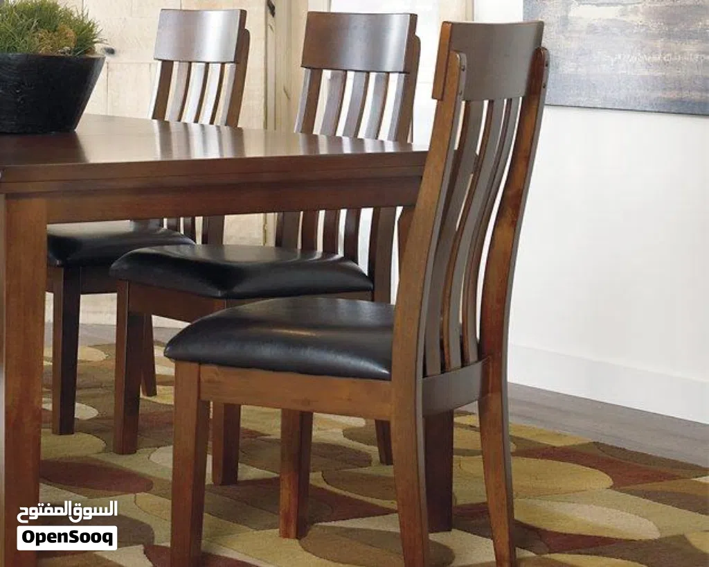 Dining table set of 6 chairs leather seat