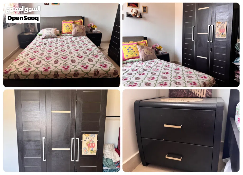 Bed Room Set in very good condition with 2 Side Tables, Mattress and Cupboard