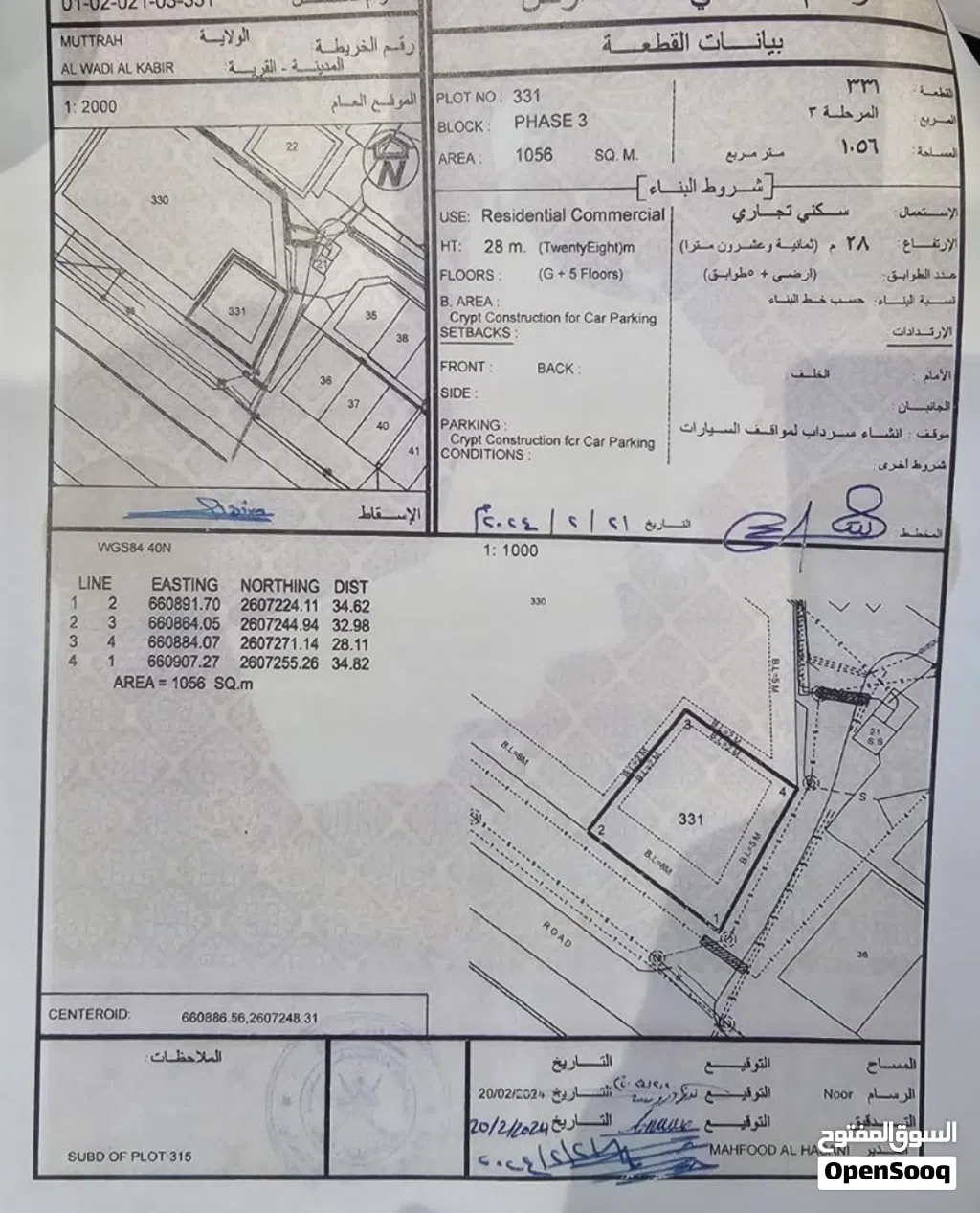ارض سكني تجاري للبيع في وادي الكبير