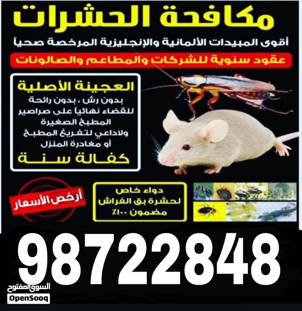 مكافحة حشرات والقوارض بق الفراش والنمل والصرصير جميع مناطق الكويت علي مدار اليوم 24ساعه