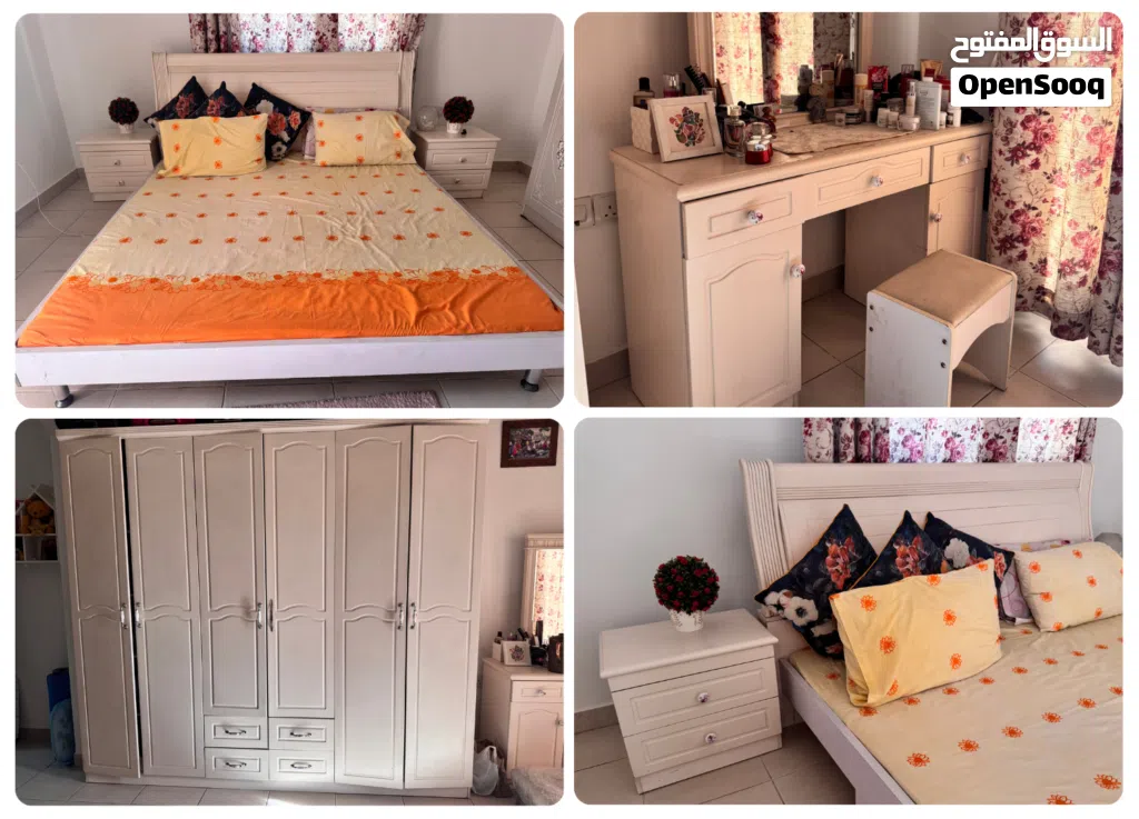 King Size Bedroom Set – Bed + Mattress + 2 Side Tables + 3-Door Wardrobe + Dresser