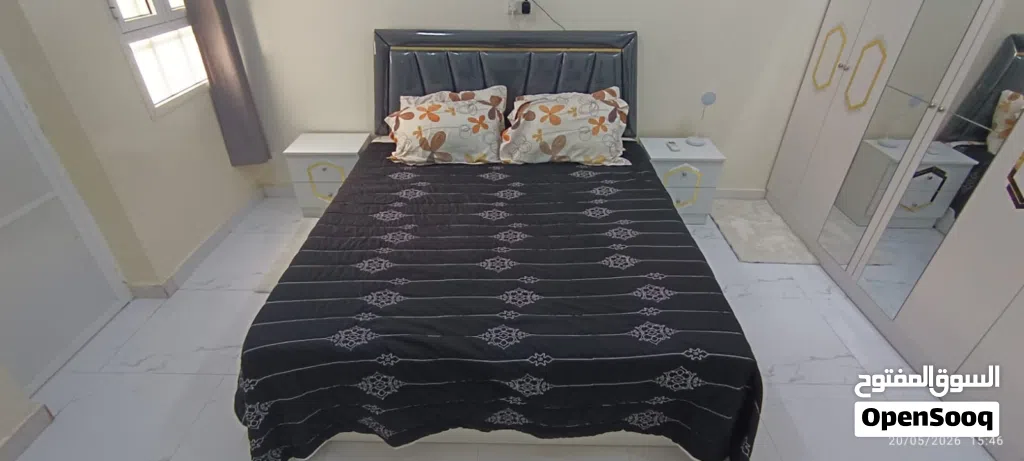 Full Bedroom Set — White Gloss Gold Accent King Bed + Wardrobe + More Sohar