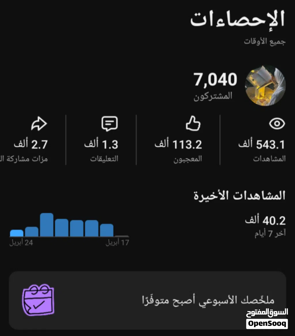 قناه يوتيوب للبيع 7الف مشترك و 550000الف مشاهده واتفاعل جيد جدان ليفوتكم العرض