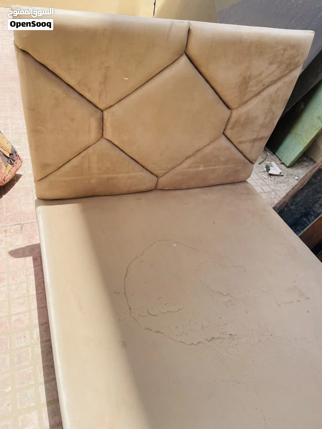 Single Bed with Beige Padded Headboard - Used