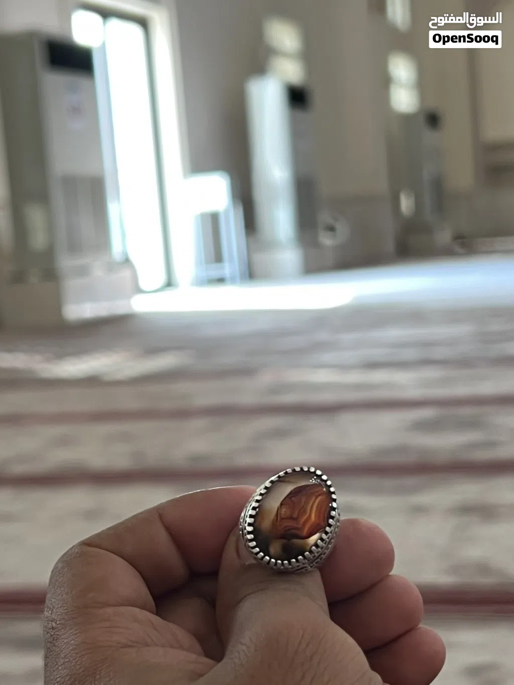 خاتم عقيق عيار 925مستعمل بحاله جيده جدا