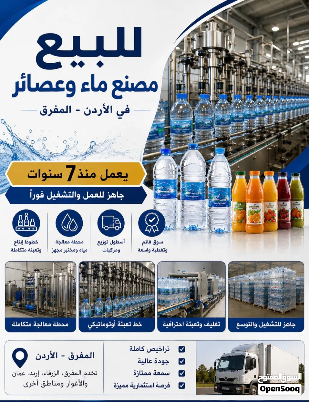 فرصة استثمارية مصنع مياه وعصائر قائم للبيع