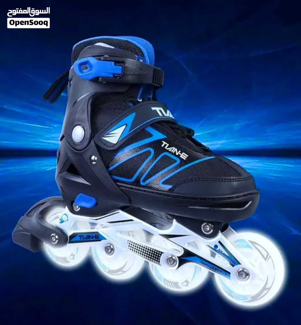 Tian-E Adjustable Inline Skates for Women/Man - Black/Blue Size XL