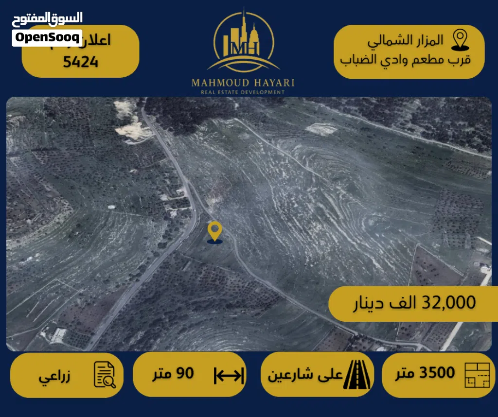 رقم الإعلان: 5424 قطعة ارض زراعية مميزة للبيع في المزار الشمالي - قرب مطعم وادي الضباب