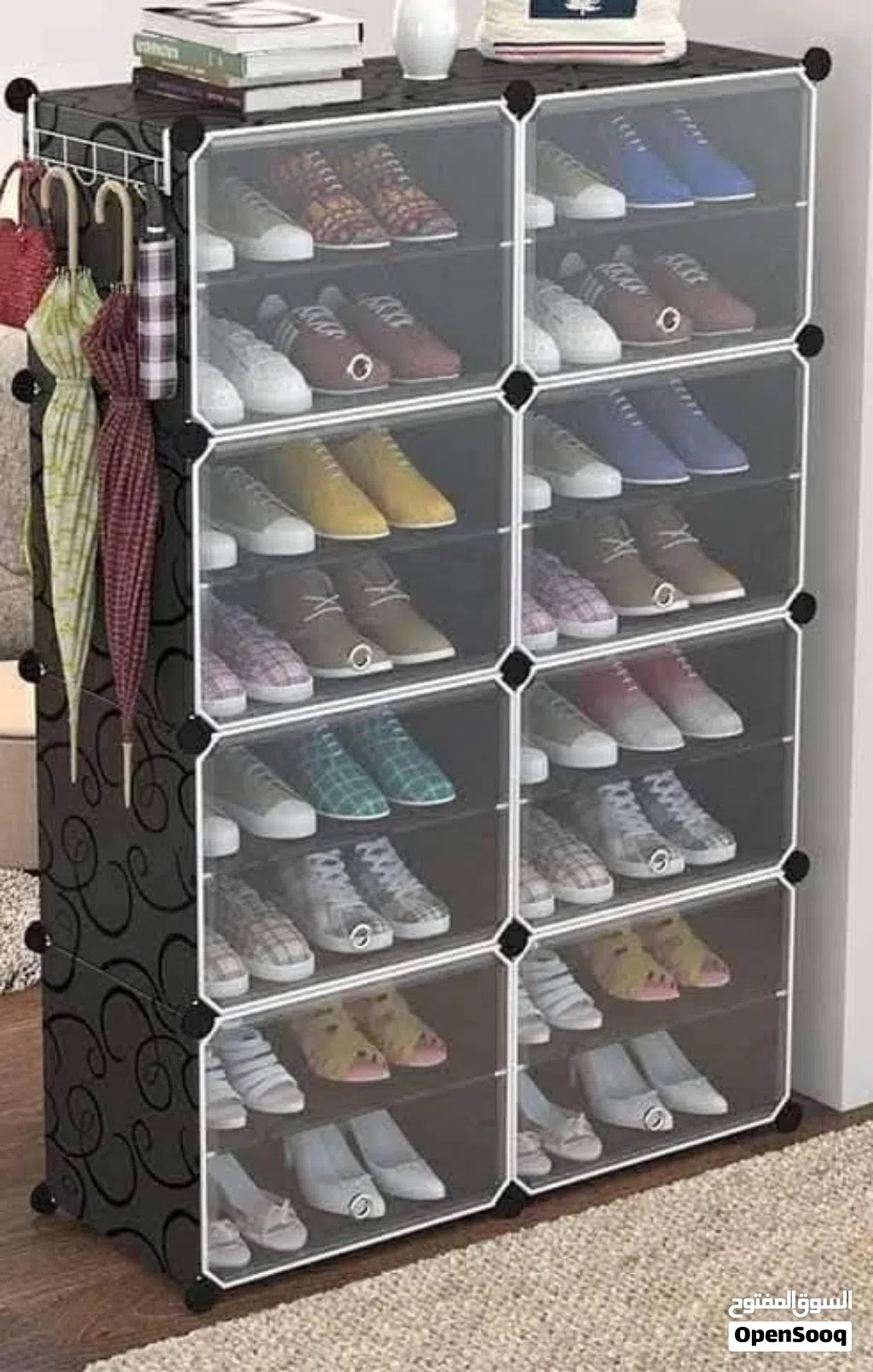 دولاب أحذية أسود 8 مكعبات يسع 32 حذاء .. للبيع