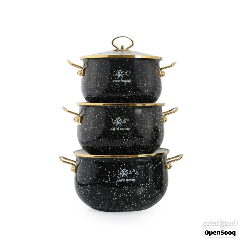 للبيع: طقم قدور (Life Smile) أصلي - جديد: مطلية بـ 3 طبقات من المينا (Enamel) صحية وسهله التنظيف