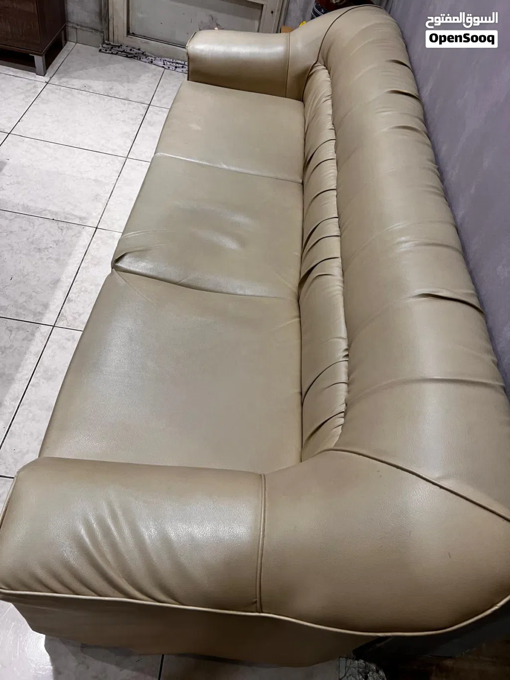 Beige Colour Leather Sofa ( 2 pcs ) 3 seater + 2 seater